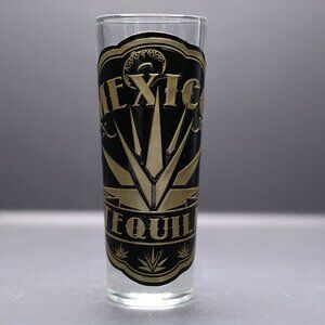 Mexico Tequila Tall Shot Glass – Agave Design Gold & Black Souvenir